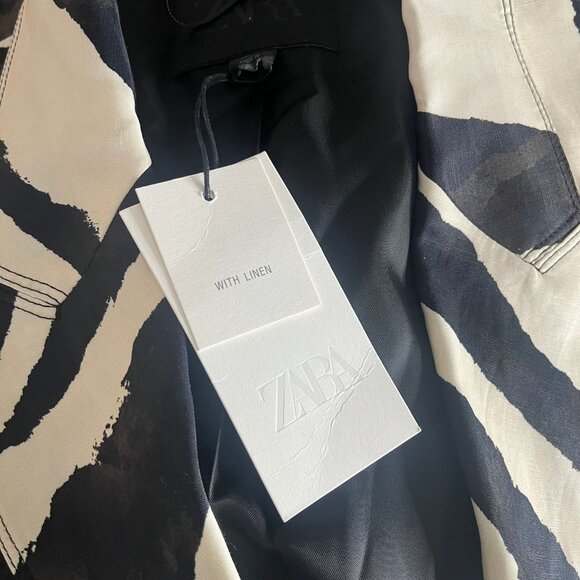 Zara Zebra Print Linen Blend Double-Breasted Blazer XS - Picture 7 of 10